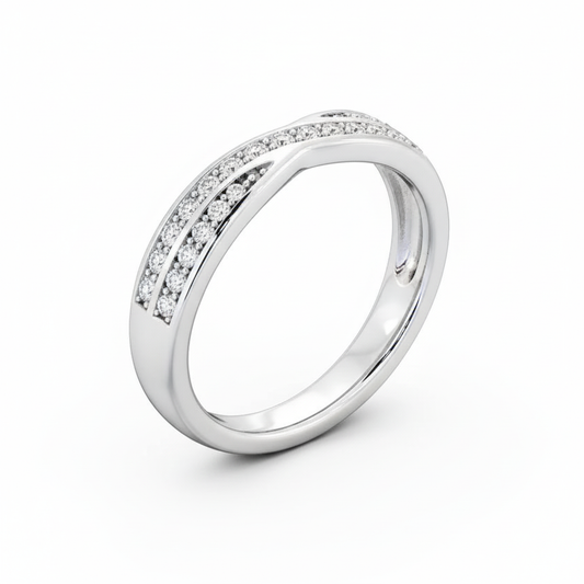 Round Cut Half Eternity Moissanite Wedding Ring, Cross Over