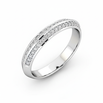 Round Cut Half Eternity Moissanite Wedding Ring, Double Edged Pave Setting
