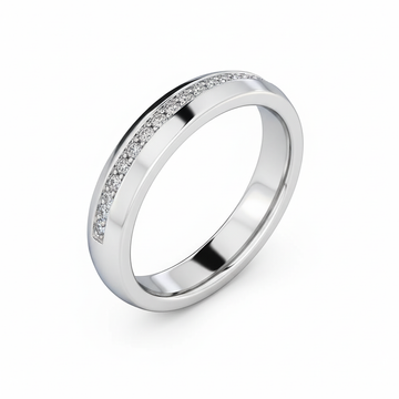 Round Cut Half Eternity Moissanite Wedding Ring, Offset Stones Channel Setting