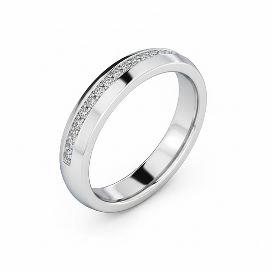 Round Cut Half Eternity Moissanite Wedding Ring, Offset Stones Channel Setting