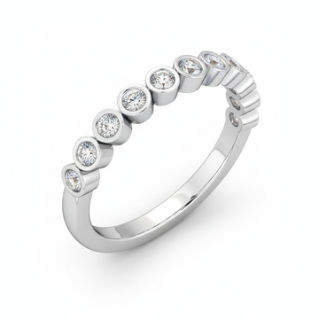 Round Cut Half Eternity Moissanite Wedding Ring, Rub-Over Bezel Setting