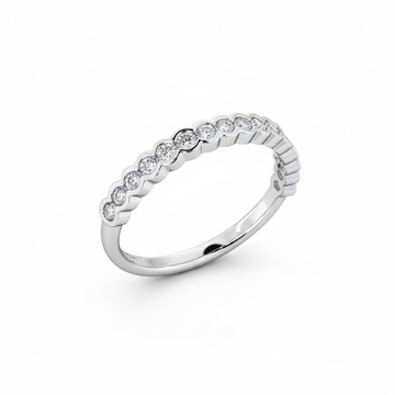 Round Cut Half Eternity Moissanite Wedding Ring, Rub-Over Continuous Bezel