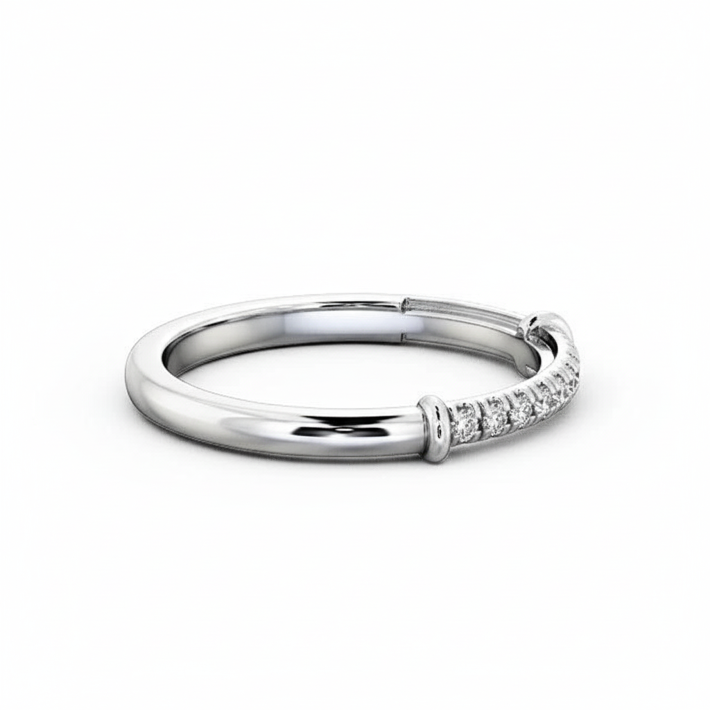 Round Cut Half Eternity Moissanite Wedding Ring, Vintage Bezel Setting