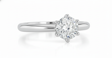 Round Cut Moissanite Engagement Ring, Classic Six Claw Halo Style Design