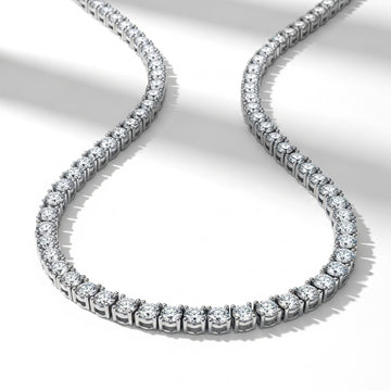 Round Cut Moissanite Tennis Chain Necklace, 4 Prong Setting