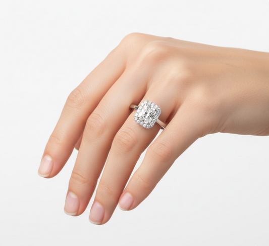 Radiant Cut Moissanite Halo Engagement Ring