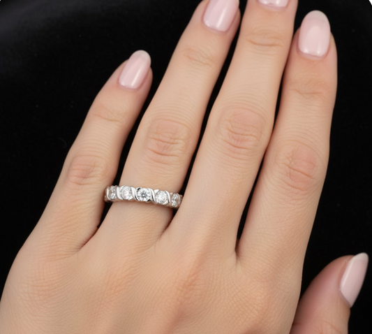 Round Cut Full Eternity Moissanite Wedding Ring, Twisted Vintage Design