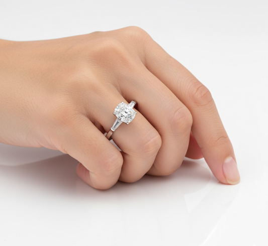 Cushion Cut Moissanite Engagement Ring with Elongated Traditional Classic Design