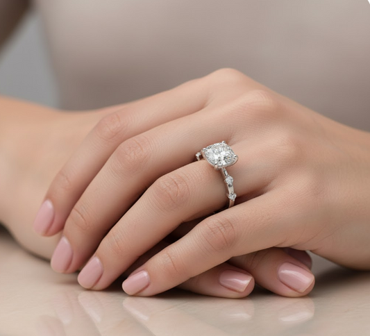 Cushion Cut Moissanite Engagement Ring with Delicate Vintage Style