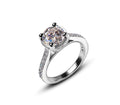 Solitaire Moissanite Engagement Ring in Cathedral Setting with Pave