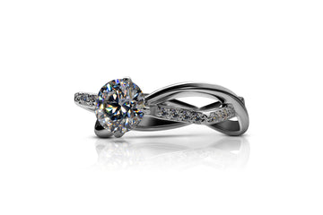 Solitaire Moissanite Engagement Ring in Twisted Split Shank Setting