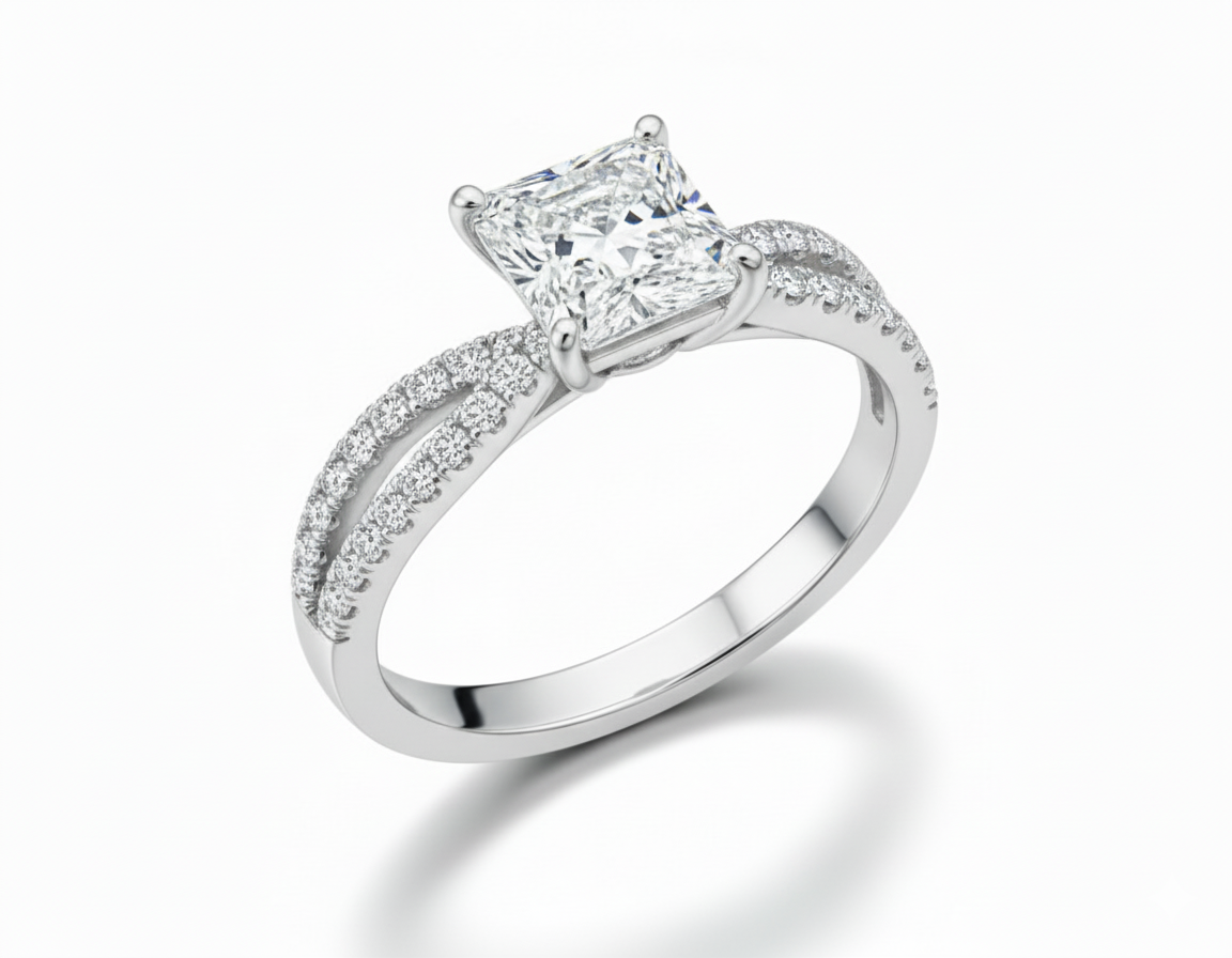 Twisted Shoulder Set Princess Cut Moissanite Engagement Ring with Hidden Halo - Franc Laurent