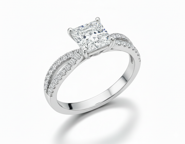 Twisted Shoulder Set Princess Cut Moissanite Engagement Ring with Hidden Halo - Franc Laurent