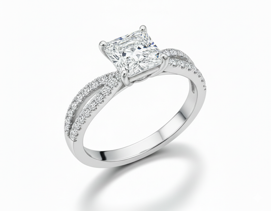 Twisted Shoulder Set Princess Cut Moissanite Engagement Ring with Hidden Halo - Franc Laurent