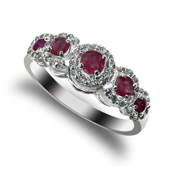 Natural Ruby and Moissanite Burst Halo Ring