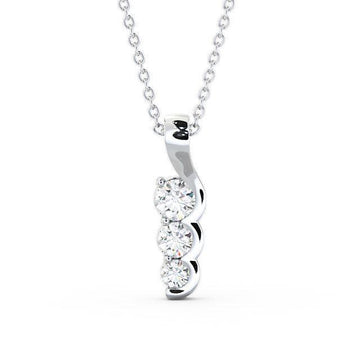 3 Stone Round Cut Moissanite Pendant, Drop Style Semi-Bezel Setting