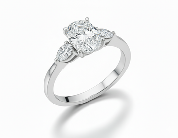 Oval Cut Moissanite Engagement Ring, 3 Stone Setting with Pear Side Stones