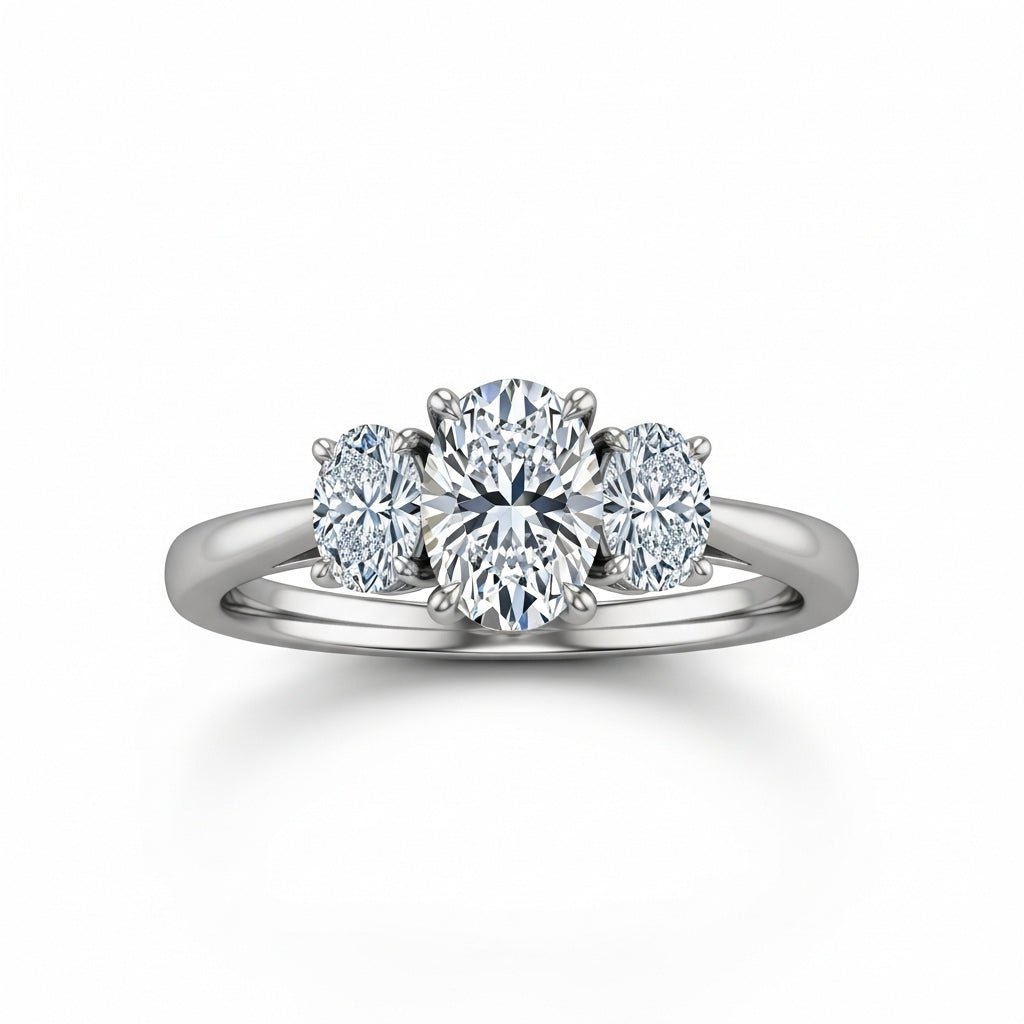 Oval Cut Moissanite Engagement Ring, Classic 3 Stone Setting