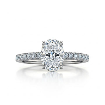 Oval Cut Moissanite Engagement Ring, Half Pave Band Setting