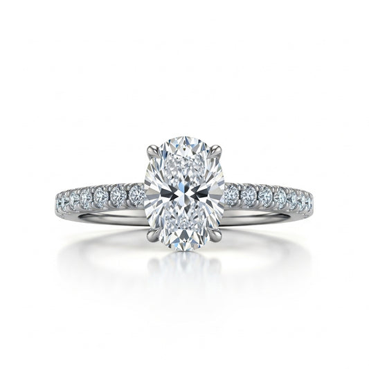Oval Cut Moissanite Engagement Ring, Half Pave Band Setting