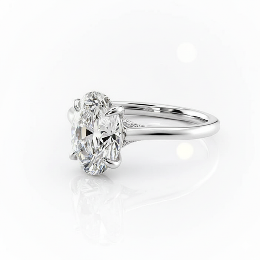 Oval Cut Moissanite Engagement Ring, Hidden Halo Prong Setting