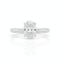 Oval Cut Moissanite Engagement Ring, Plain Band with Pave Hidden Halo