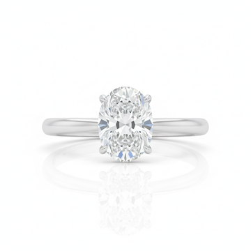 Oval Cut Moissanite Engagement Ring, Plain Band with Pave Hidden Halo