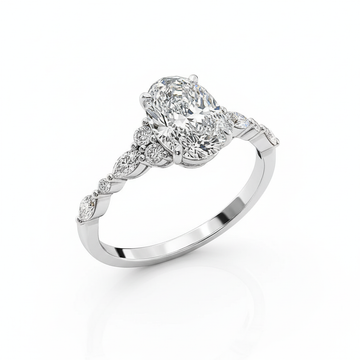 Oval Cut Moissanite Engagement Ring, Shoulder Set in Vintage Style