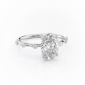 Oval Cut Moissanite Engagement Ring, Stone Set Shoulders in Hidden Halo