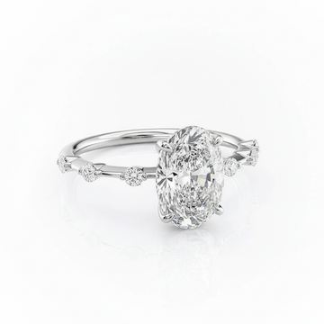 Oval Cut Moissanite Engagement Ring, Stone Set Shoulders in Hidden Halo