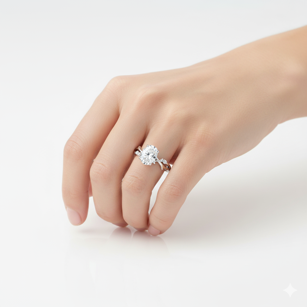 Oval Cut Moissanite Engagement Ring, Twig Band Style