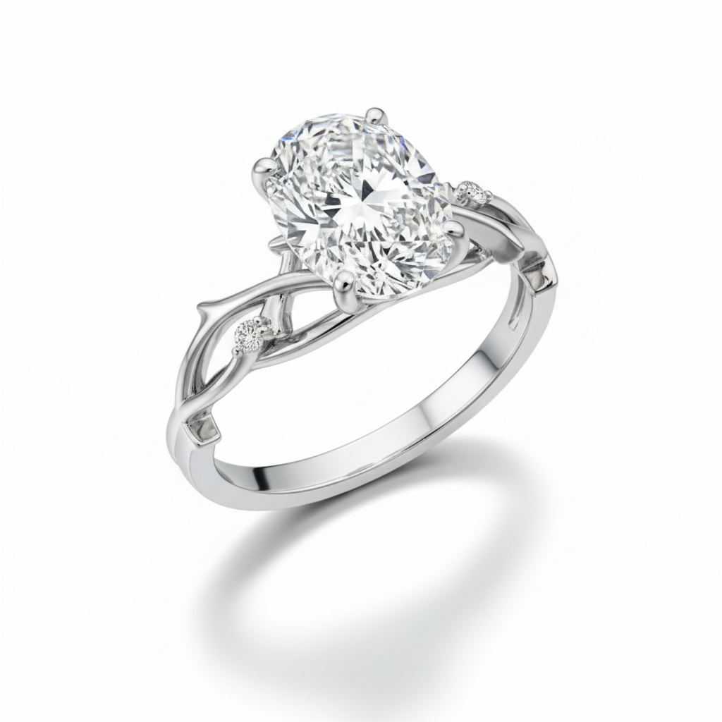 Oval Cut Moissanite Engagement Ring, Twig Band Style