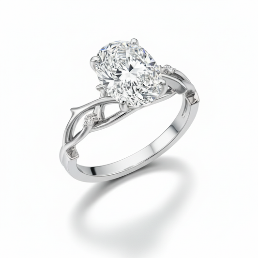 Oval Cut Moissanite Engagement Ring, Twig Band Style