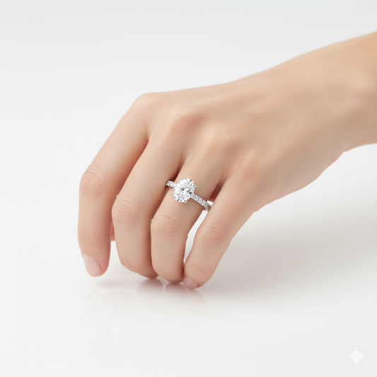 Oval Cut Moissanite Engagement Ring with Round Shoulder Set Accent Stones