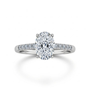 Oval Cut Moissanite Engagement Shoulder Set Ring With Hidden Halo