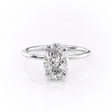 Oval Cut Moissanite Ring, Hidden Halo Design 4 Prong Setting