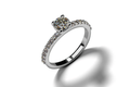 Round Cut Moissanite Engagement Ring, Prong Pave Setting
