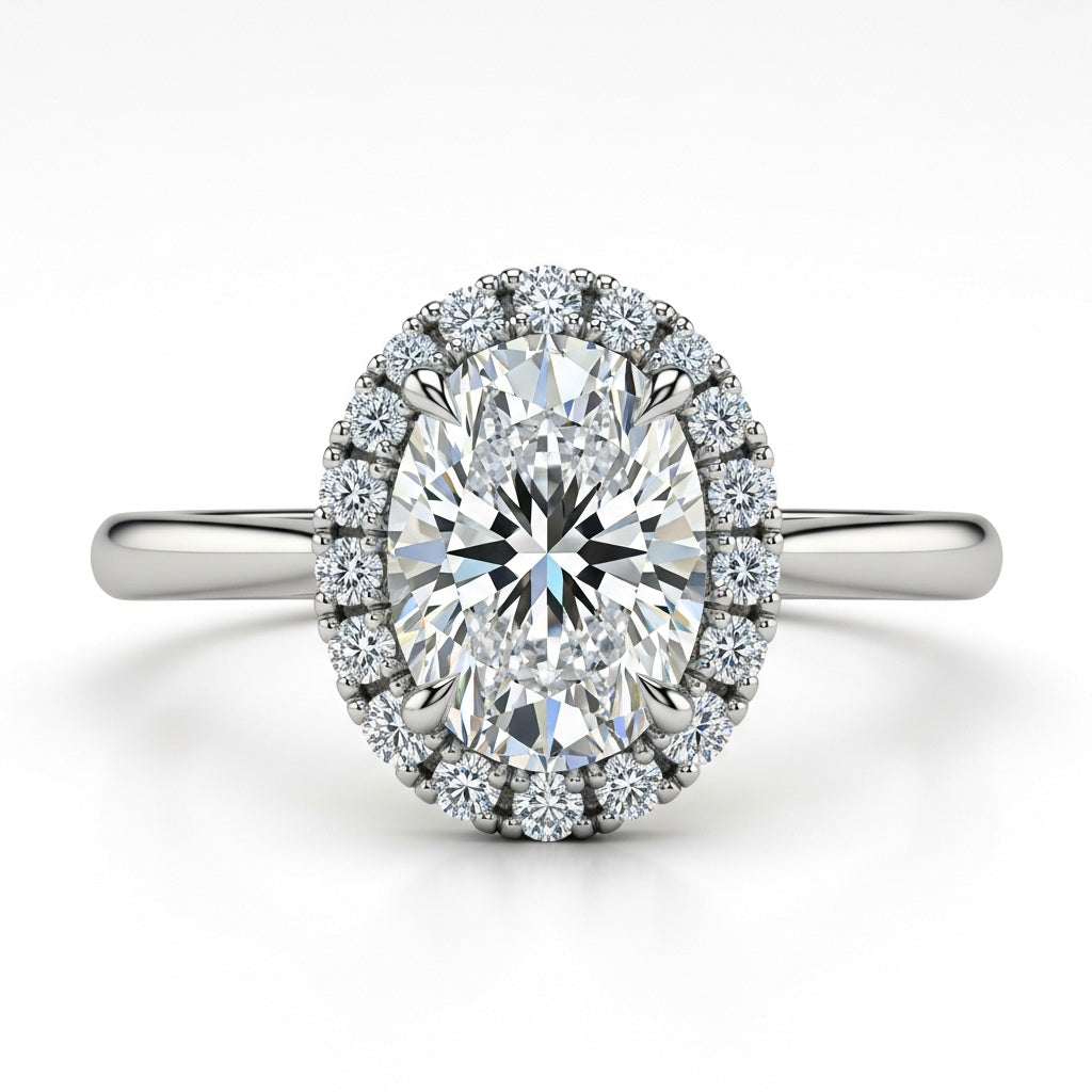 Halo Oval Cut Moissanite Engagement Ring in Tiffany Style