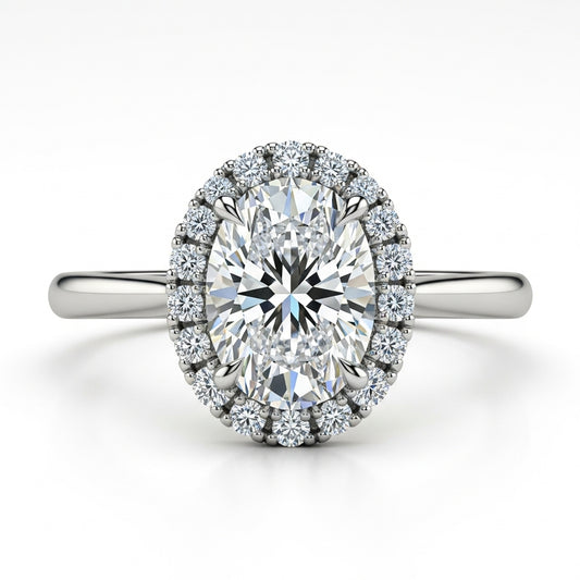 Halo Oval Cut Moissanite Engagement Ring in Tiffany Style
