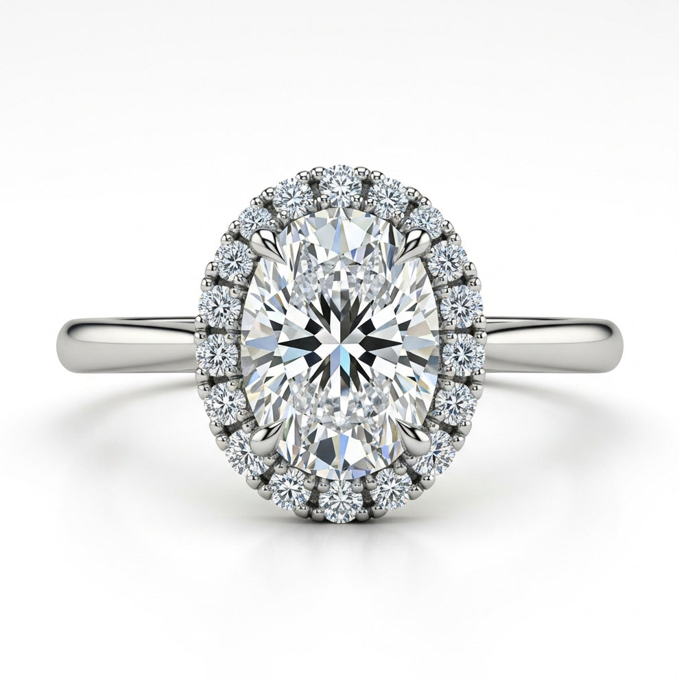 Halo Oval Cut Moissanite Engagement Ring in Tiffany Style