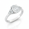 Oval Cut Moissanite Engagement Ring, 3 Round Side Stones Style