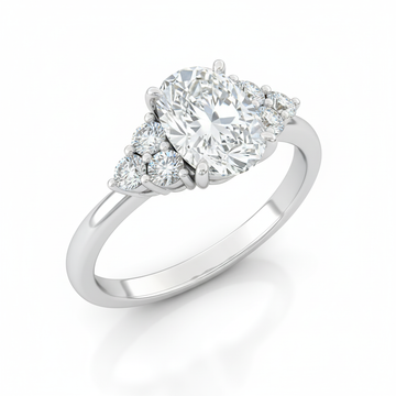 Oval Cut Moissanite Engagement Ring, 3 Round Side Stones Style