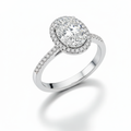 Oval Cut Moissanite Engagement Ring, Classic Halo with Pave Band Setting