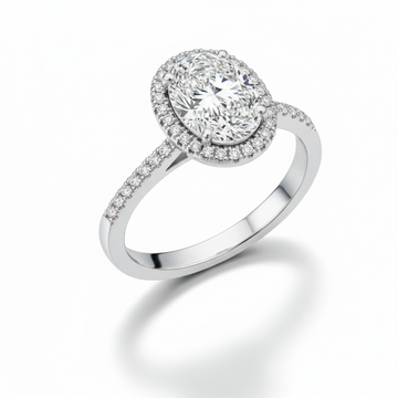 Oval Cut Moissanite Engagement Ring, Classic Halo with Pave Band Setting