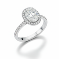 Oval Cut Moissanite Engagement Ring, Halo and Hidden Halo Pave Band Setting
