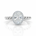 Oval Cut Moissanite Engagement Ring, Hidden Halo & Twisted Silver Band