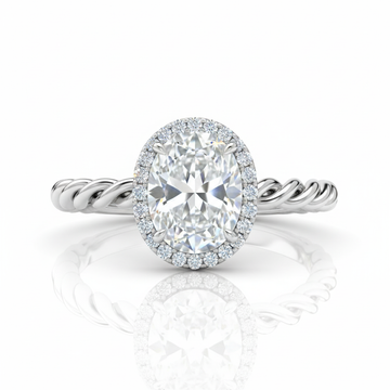 Oval Cut Moissanite Engagement Ring, Hidden Halo & Twisted Silver Band