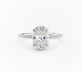 Oval Cut Moissanite Engagement Ring, Hidden Halo with Prong and Pave Band