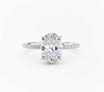 Oval Cut Moissanite Engagement Ring, Hidden Halo with Prong and Pave Band