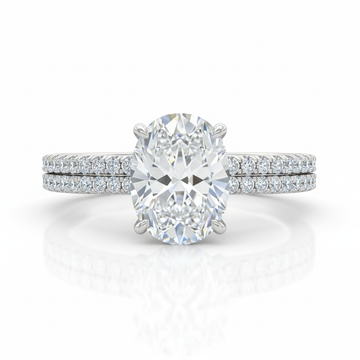 Oval Cut Moissanite Engagement Ring in Shoulder Set Double Pave Setting